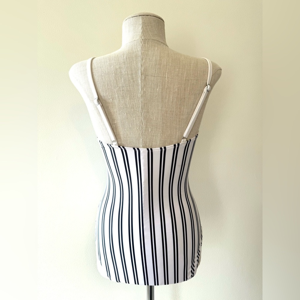 Nautica White with Navy Stripes Mio Laced Front One Piece Swimsuit - Picture 5 of 14